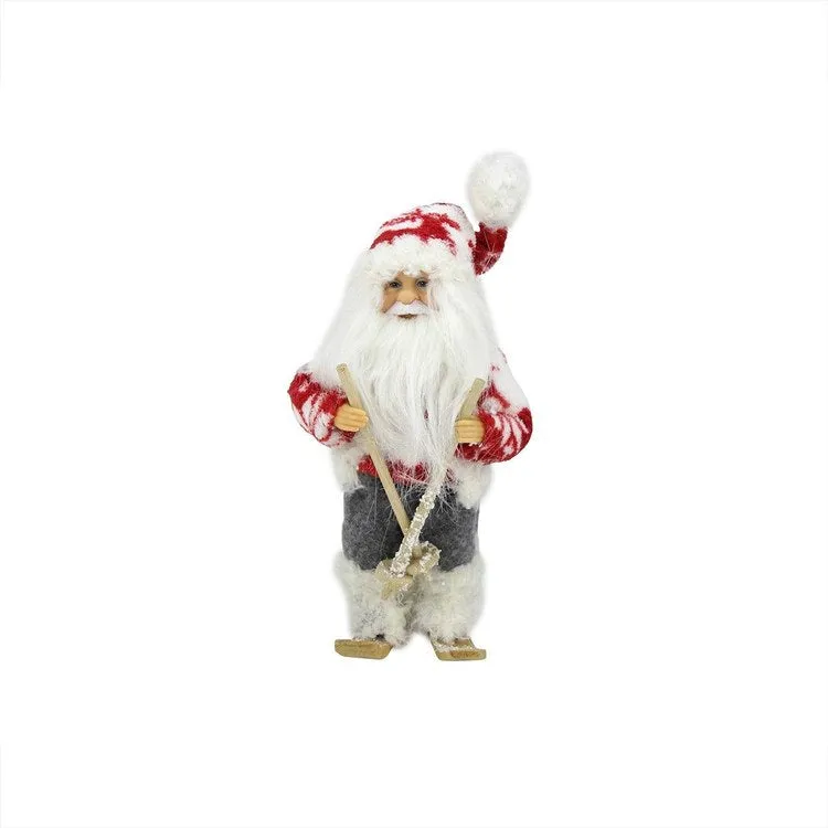 9" Red and White Frontier Reindeer Skiing Santa Claus Christmas Figurine