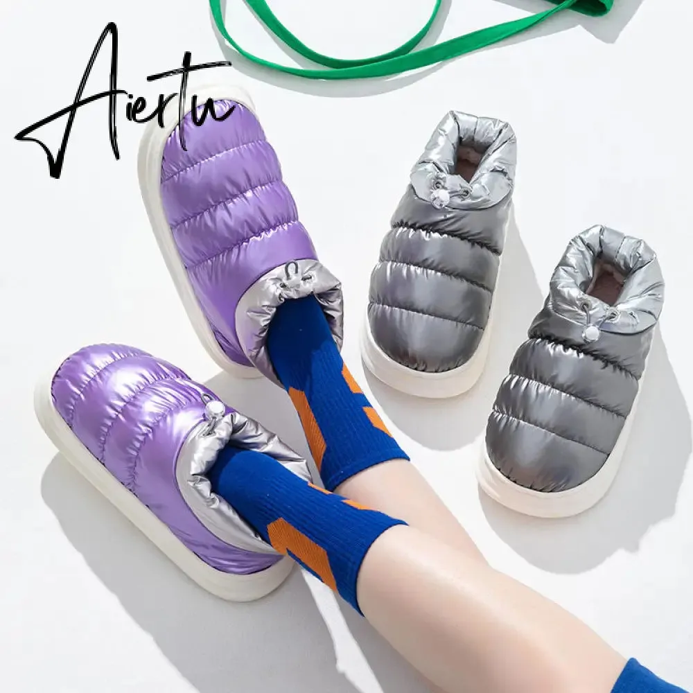 Aiertu Winter Boots for Women Cotton Shoes with Fur Waterproof Down Non-slip Outer Wear Thick Bottom Warm Furry Female Ankle Boot