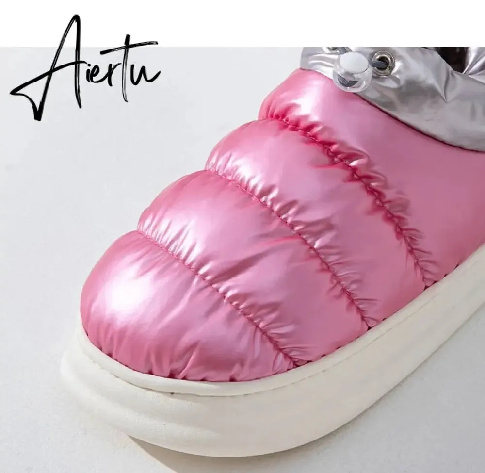 Aiertu Winter Boots for Women Cotton Shoes with Fur Waterproof Down Non-slip Outer Wear Thick Bottom Warm Furry Female Ankle Boot