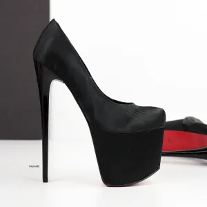 Black Satin Classic High Heel Pumps