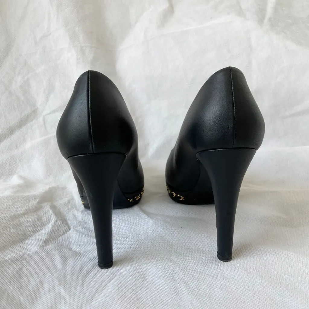 Chanel black patent with chain detail pumps, Women's 38.5 C