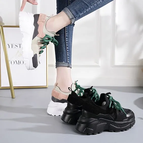 Chic Color Block Leather Dad Sneaker Shoes