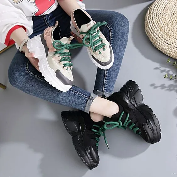 Chic Color Block Leather Dad Sneaker Shoes