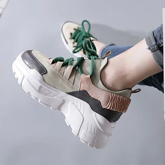 Chic Color Block Leather Dad Sneaker Shoes