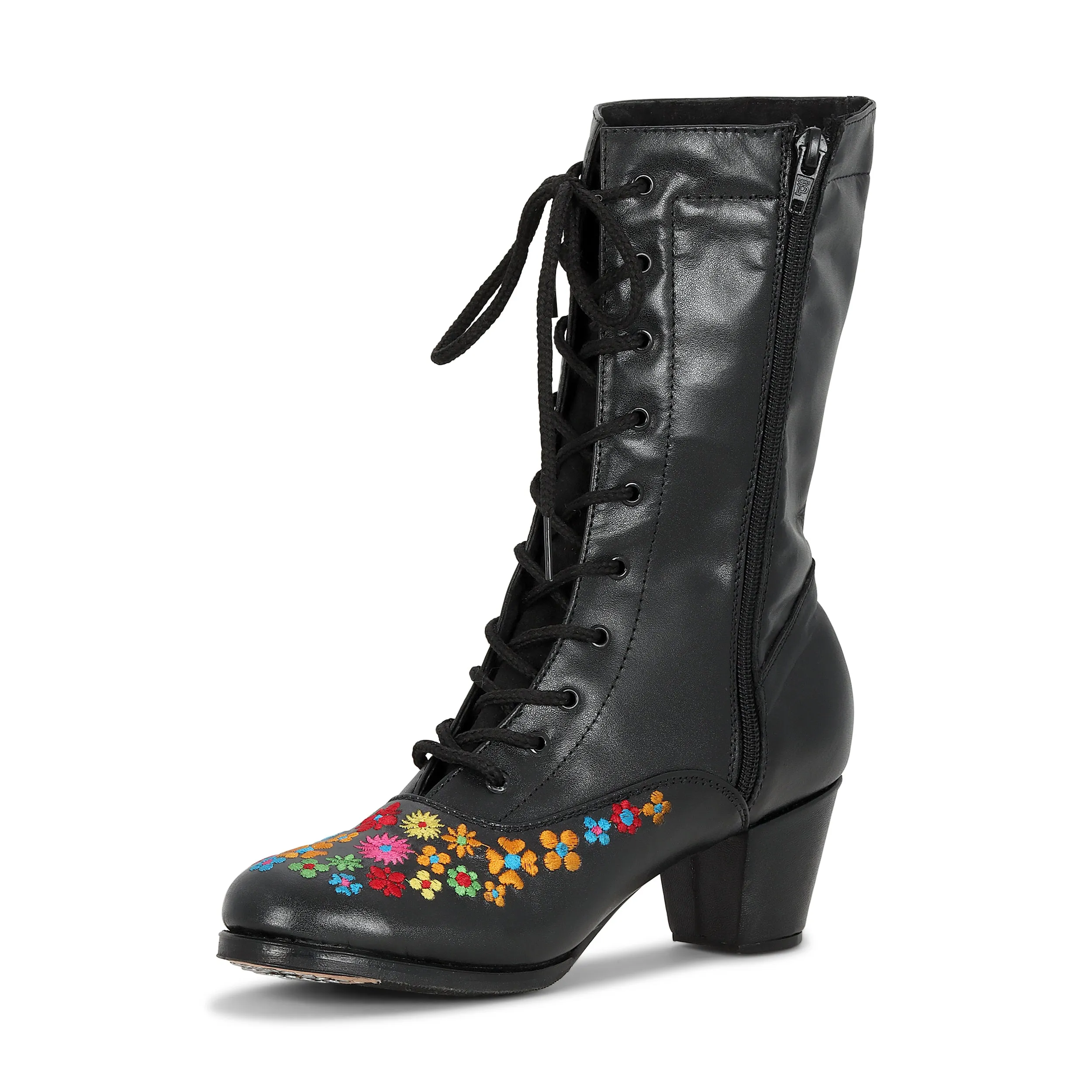 Colonial 229 Women's Folklorico Adelita Boots with Nails, Embroidered, Leather, 6cm Heel