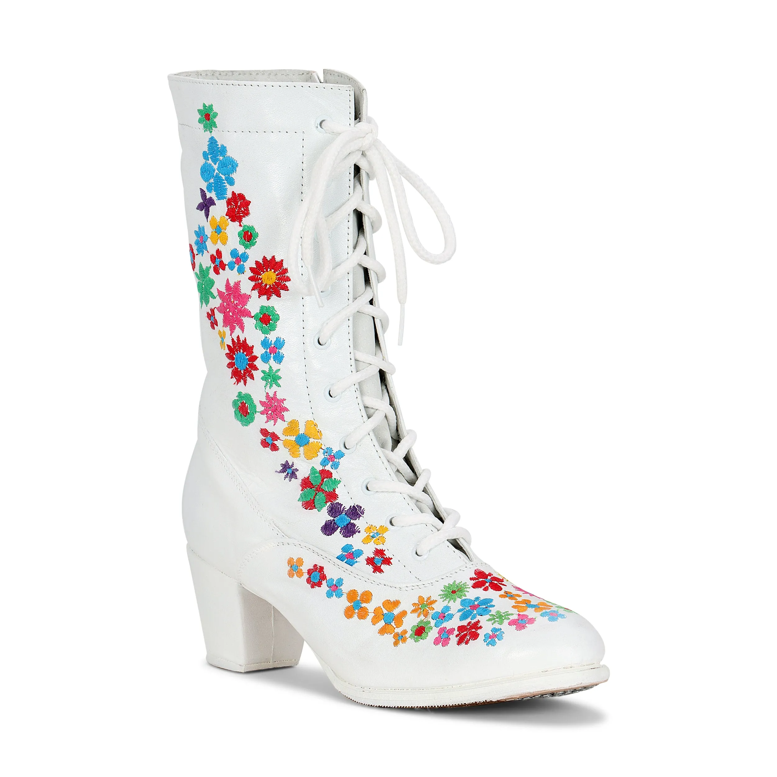 Colonial 229 Women's Folklorico Adelita Boots with Nails, Embroidered, Leather, 6cm Heel