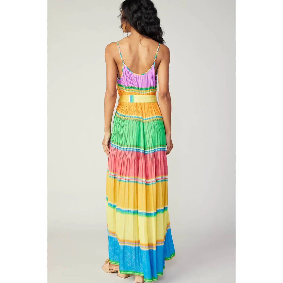 Color Block Pleated Cami Maxi Dress