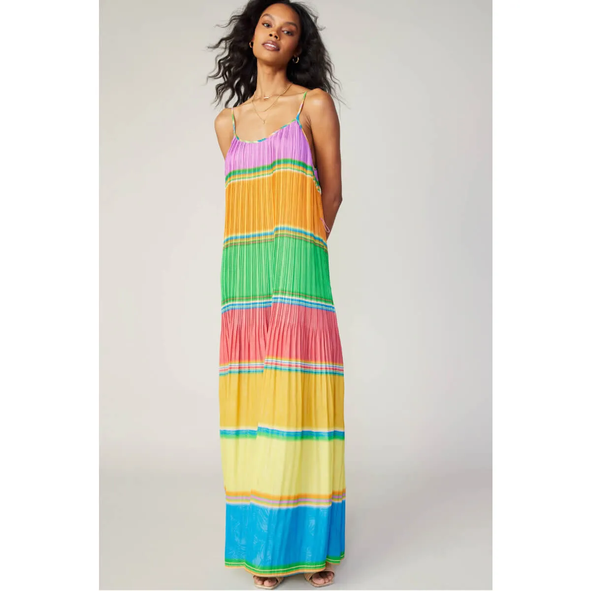 Color Block Pleated Cami Maxi Dress