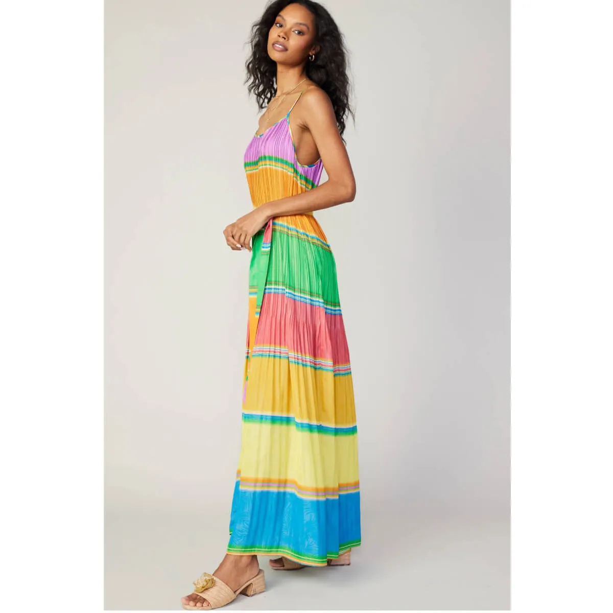 Color Block Pleated Cami Maxi Dress