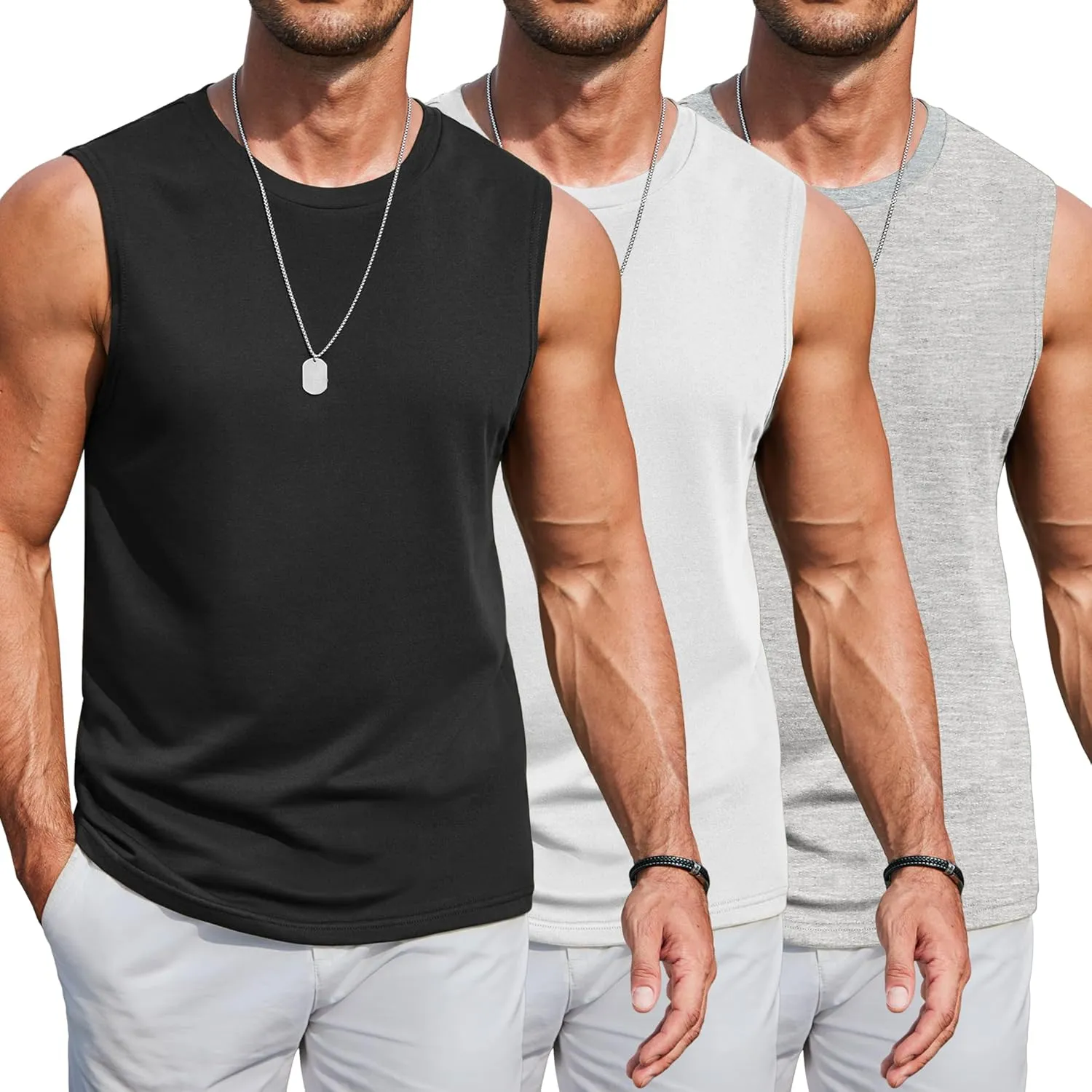 COOFANDY Mens Workout Tank Tops Cotton 3 Pack Soft Muscle Shirt Sleeveless Classic T Shirts Gym Athletic Tank