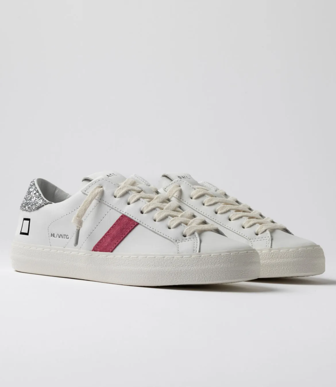 D.A.T.E. Hill Low Vintage Calf White Silver Trainers