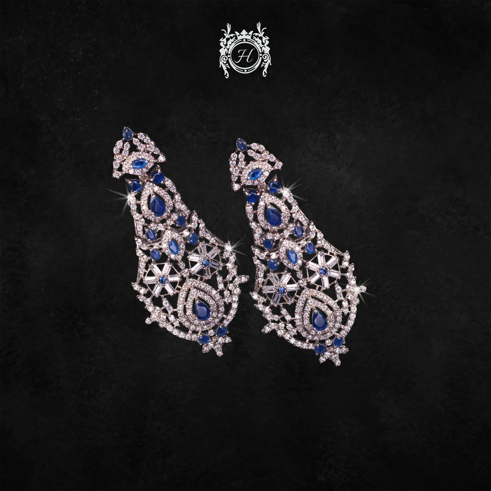 Earrings in Blue Onyx and Zircons