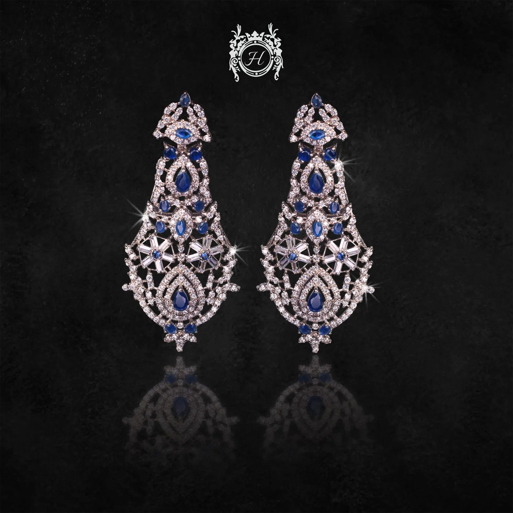 Earrings in Blue Onyx and Zircons