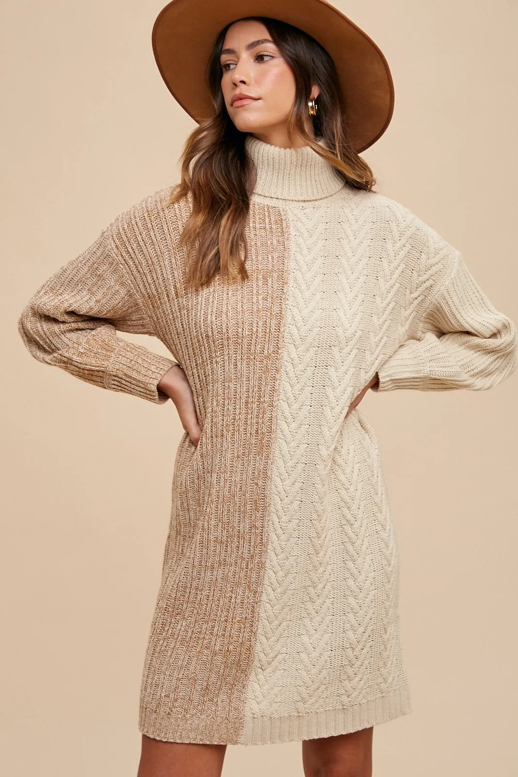 Explore More Collection - Annie Wear Color Block Turtleneck Sweater Dress