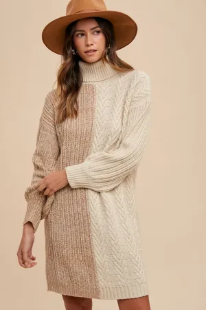 Explore More Collection - Annie Wear Color Block Turtleneck Sweater Dress