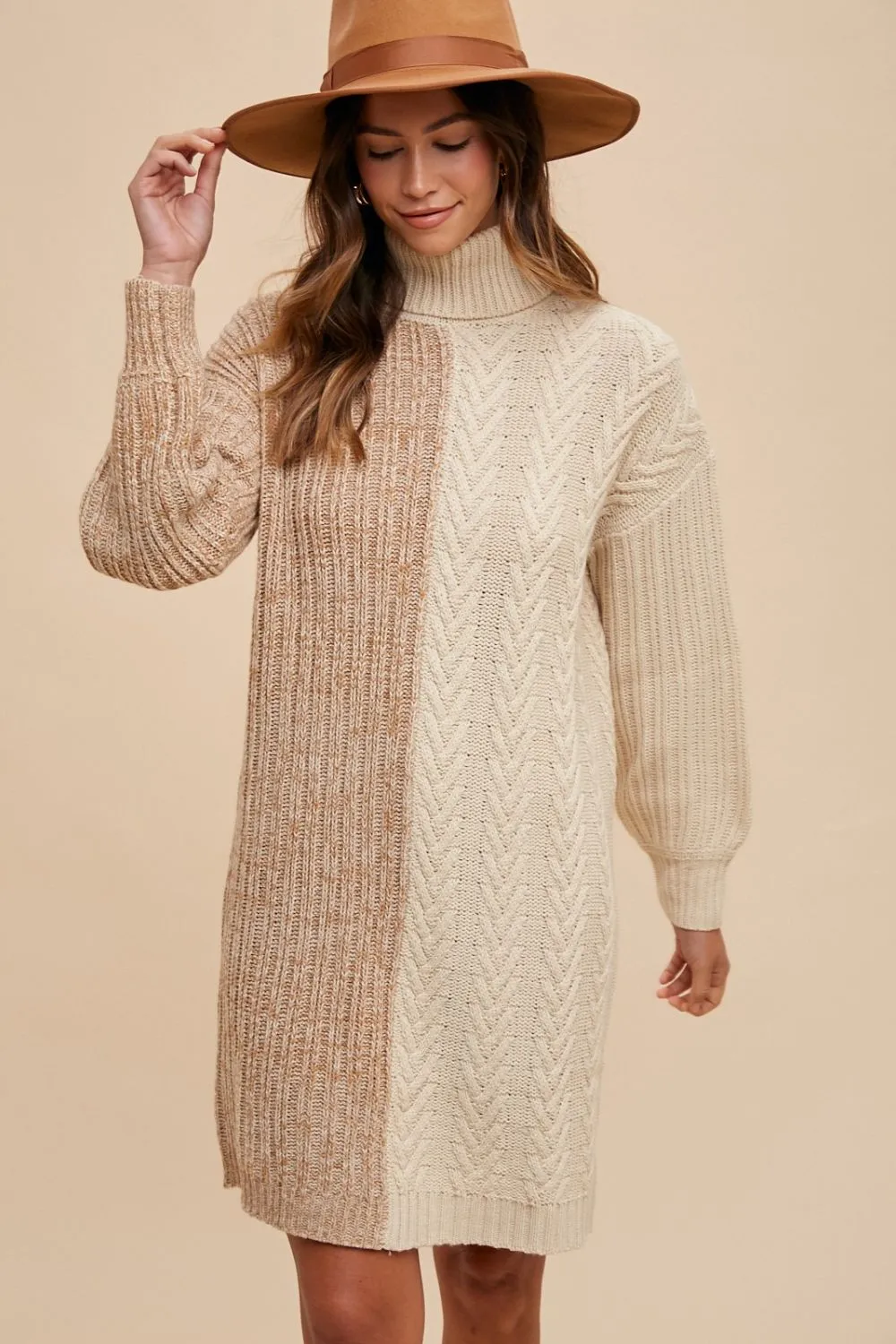 Explore More Collection - Annie Wear Color Block Turtleneck Sweater Dress