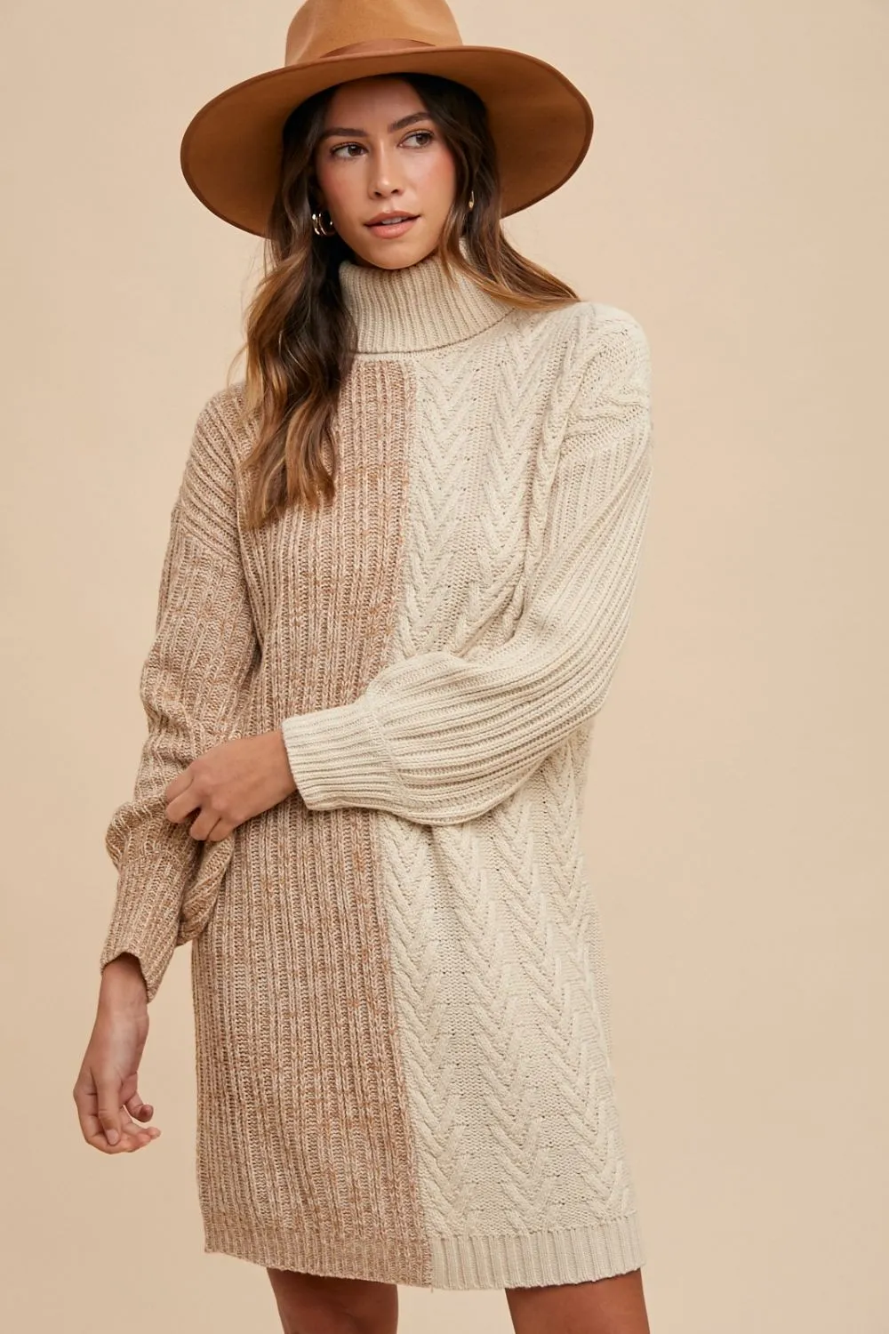 Explore More Collection - Annie Wear Color Block Turtleneck Sweater Dress