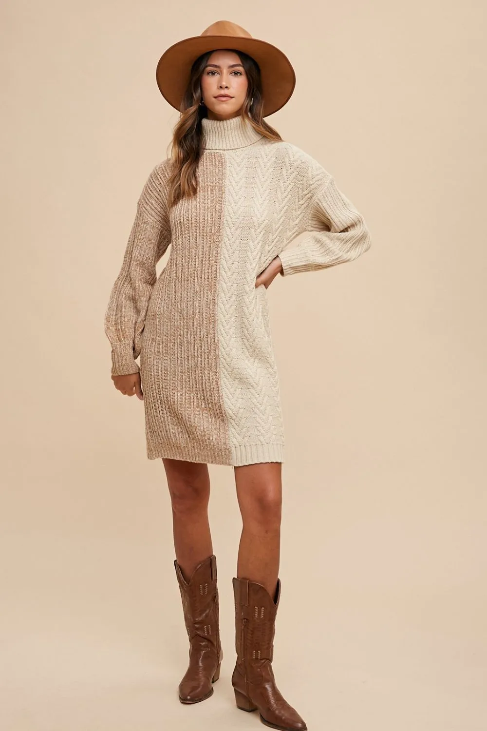 Explore More Collection - Annie Wear Color Block Turtleneck Sweater Dress