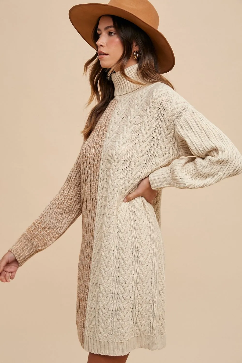 Explore More Collection - Annie Wear Color Block Turtleneck Sweater Dress