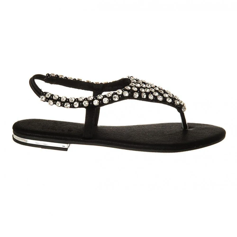 Flat Beaded And Diamante Sling Back Toe-Post Sandal