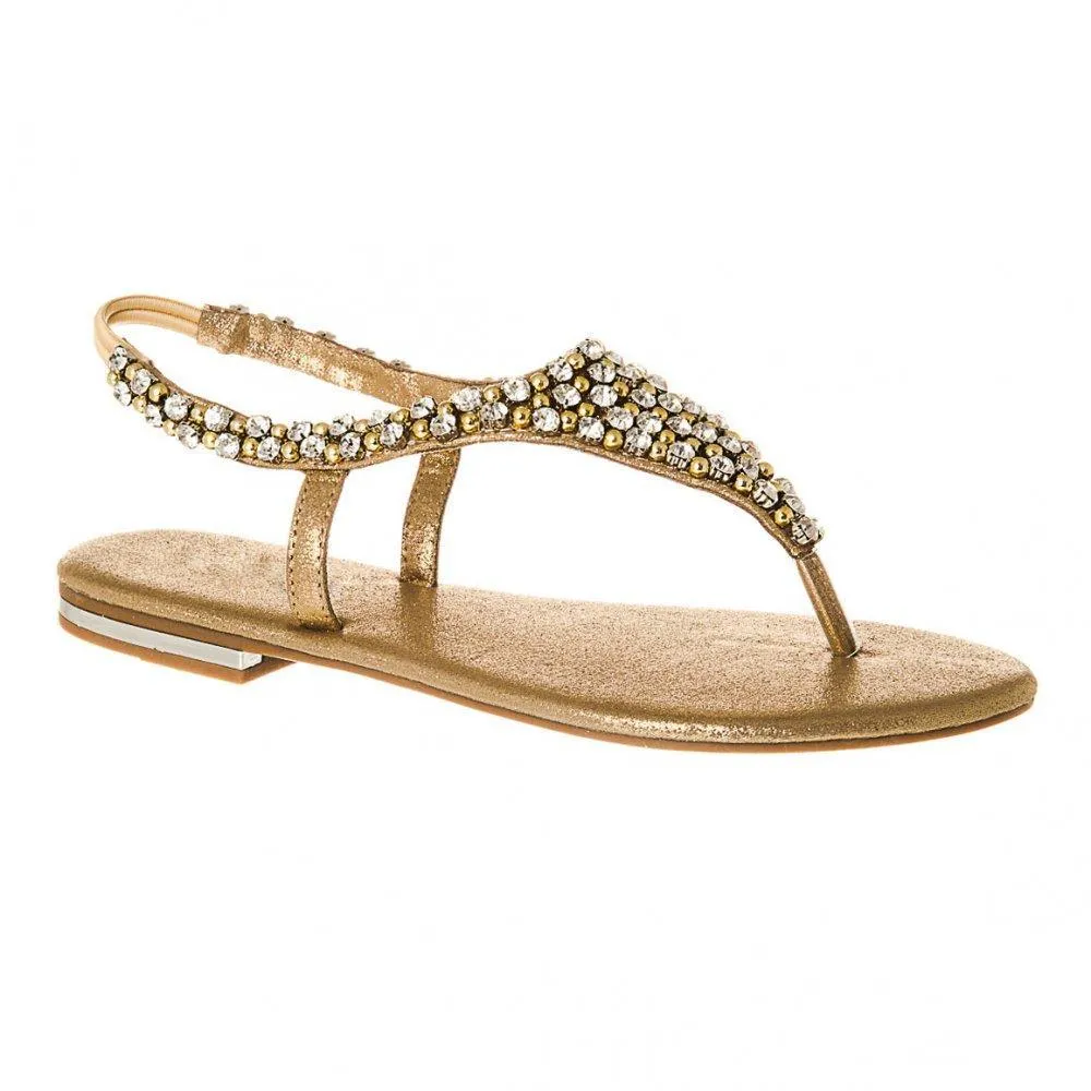 Flat Beaded And Diamante Sling Back Toe-Post Sandal
