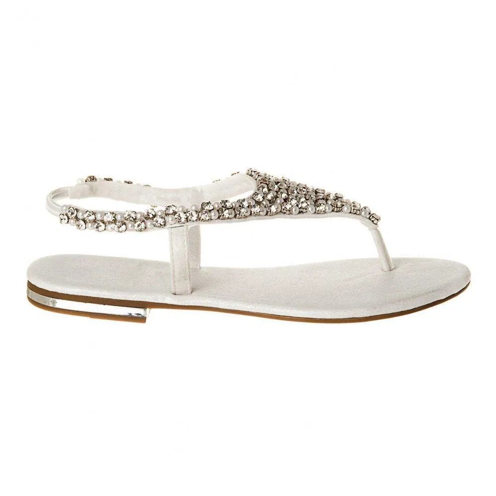 Flat Beaded And Diamante Sling Back Toe-Post Sandal