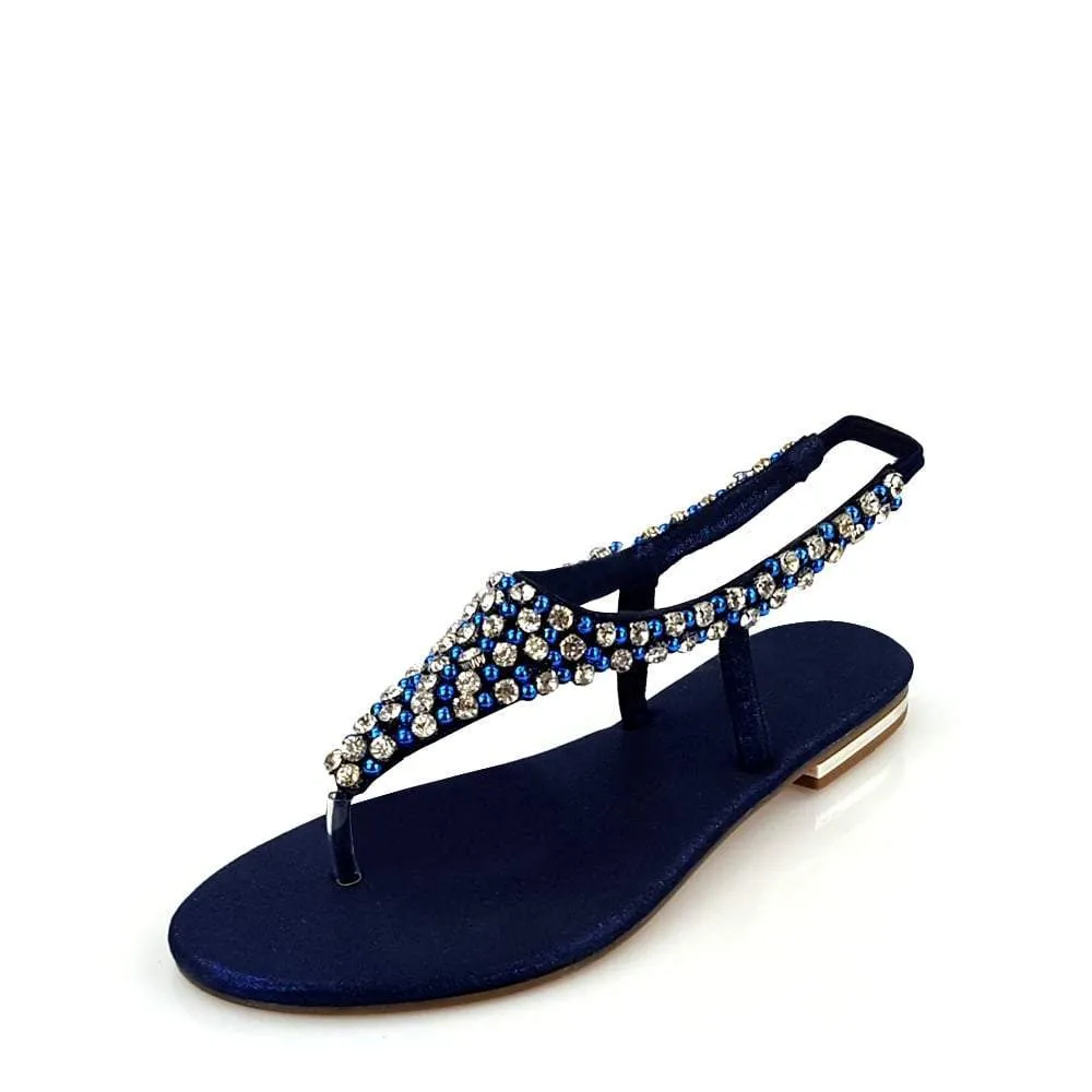Flat Beaded And Diamante Sling Back Toe-Post Sandal
