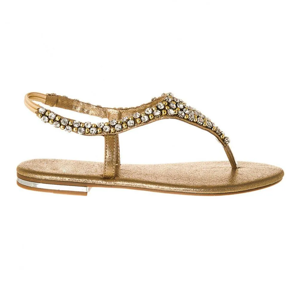 Flat Beaded And Diamante Sling Back Toe-Post Sandal