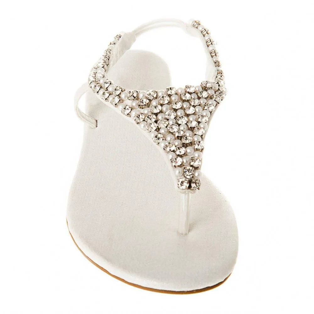 Flat Beaded And Diamante Sling Back Toe-Post Sandal