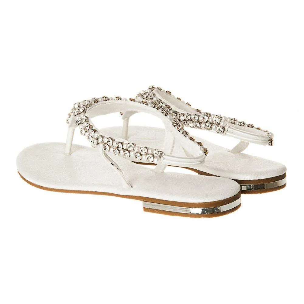 Flat Beaded And Diamante Sling Back Toe-Post Sandal