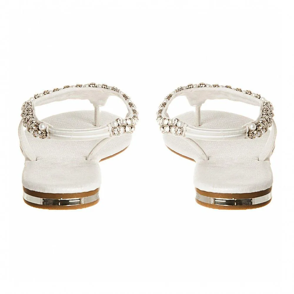 Flat Beaded And Diamante Sling Back Toe-Post Sandal
