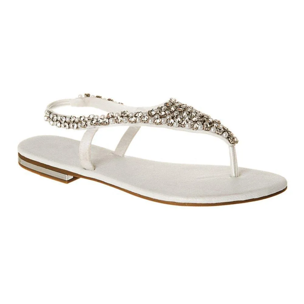 Flat Beaded And Diamante Sling Back Toe-Post Sandal