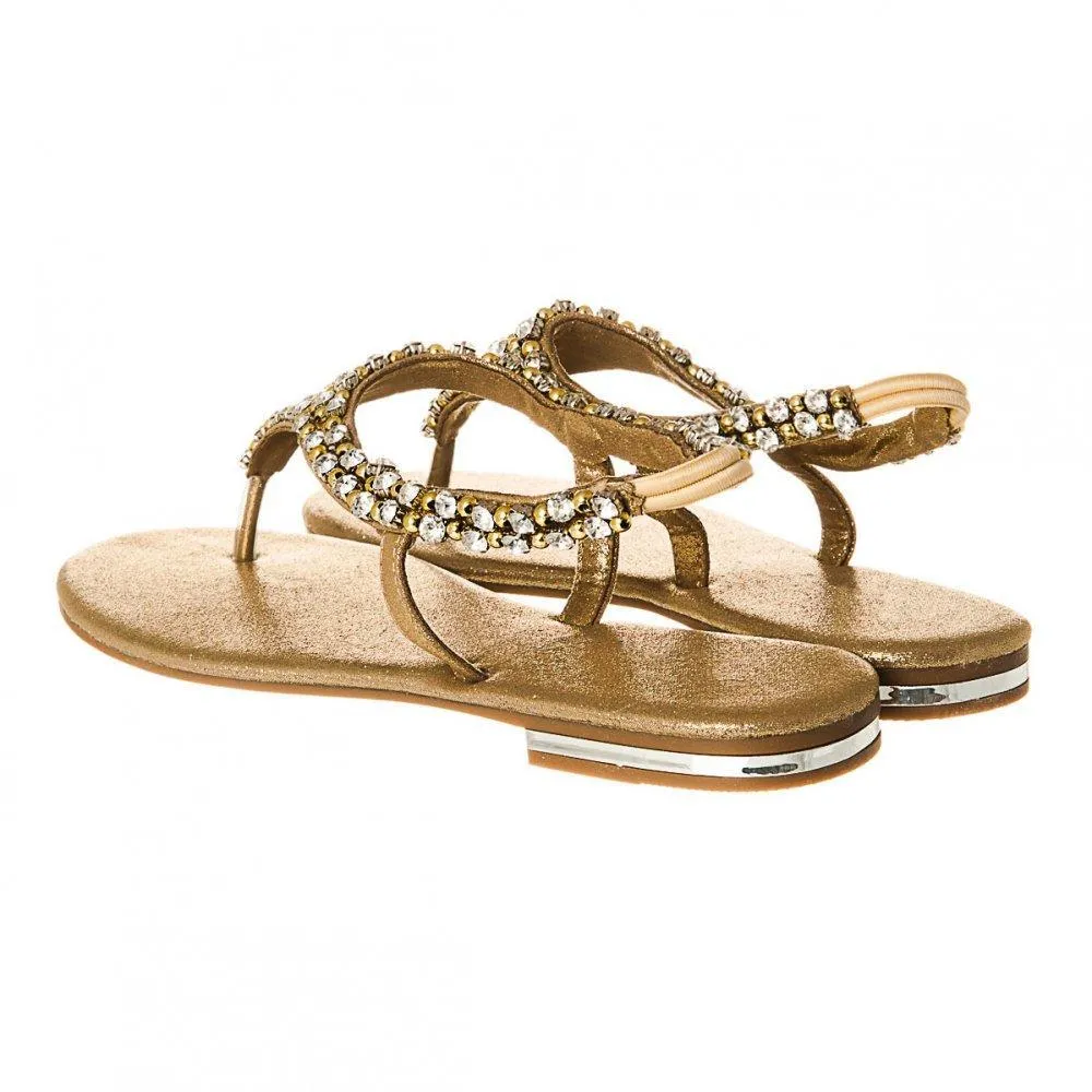 Flat Beaded And Diamante Sling Back Toe-Post Sandal