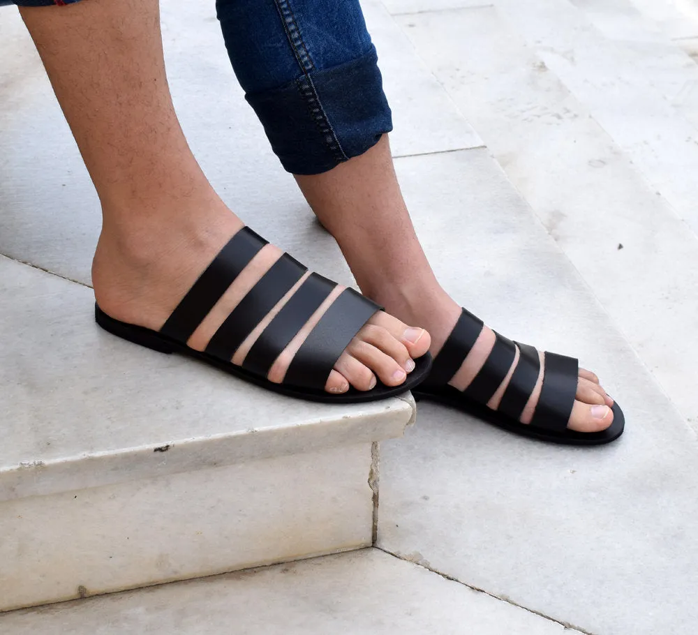 Gladiator Men Sandals/ Greek men sandals/ Gift For Men/ ACHILLIOS sandals/ Handmade Sparta Sandals/ Men black slippers/ Genuine Leather