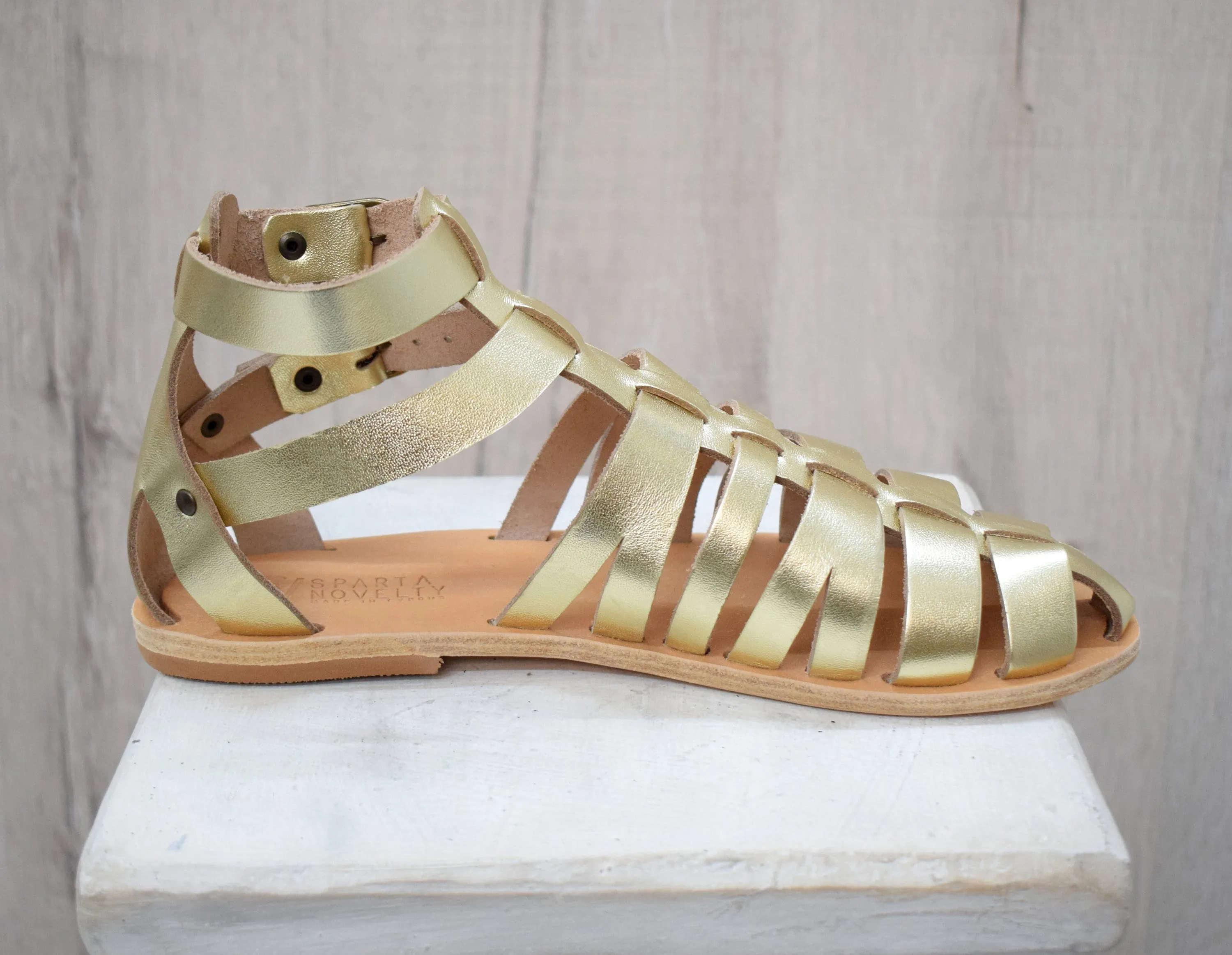 Gold mens Movie and Theater gladiator sandals