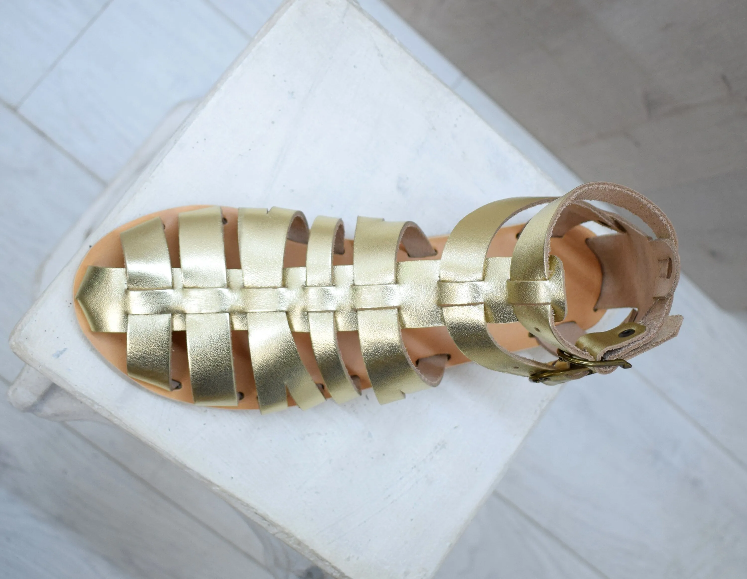 Gold mens Movie and Theater gladiator sandals