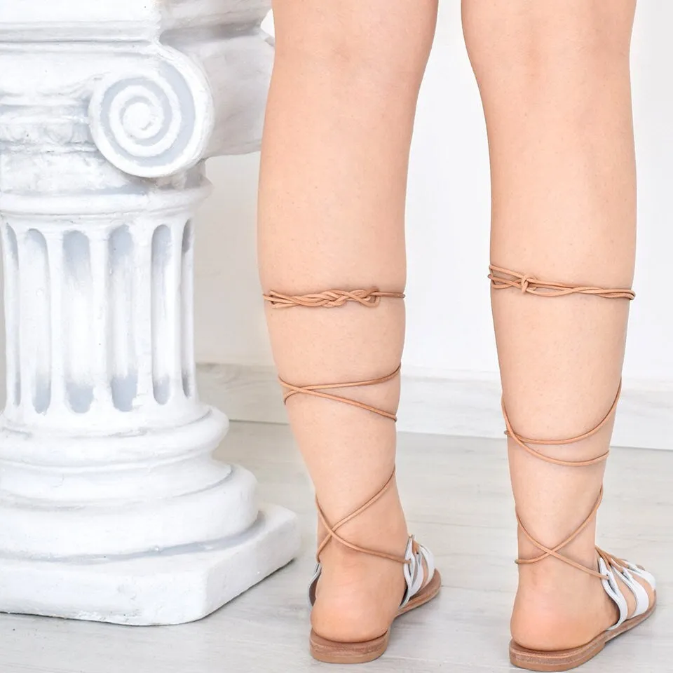 Greek Gladiator roman sandals, Greek theatrical medieval costume sandals, fantasy cosplay clothing Women Sandals, Stylish Gladiator White