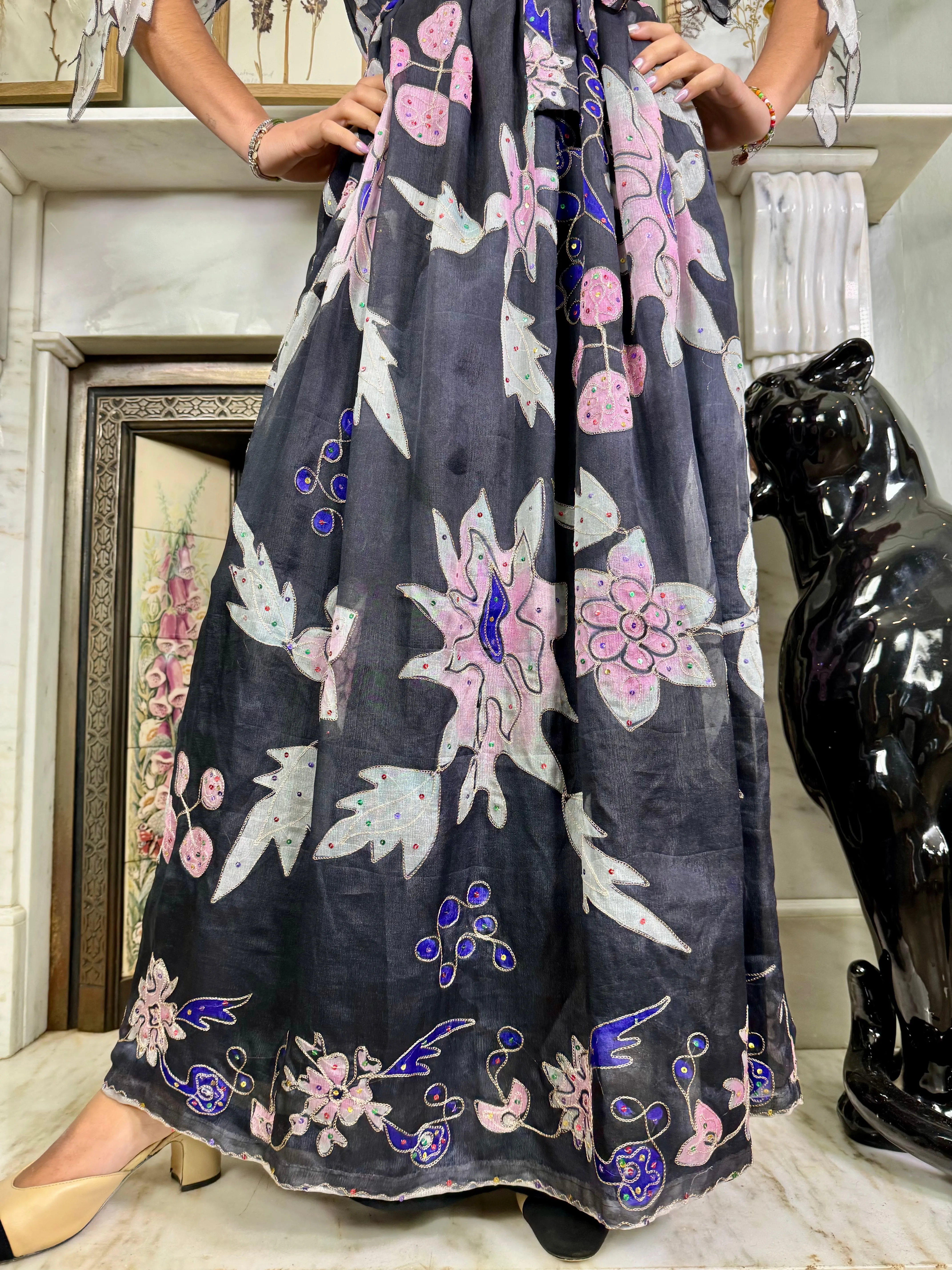 Hope, 70s chiffon print beaded dress