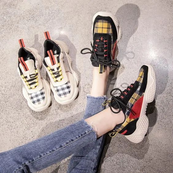 Hot Trend Color Block Grid Sneaker Shoes