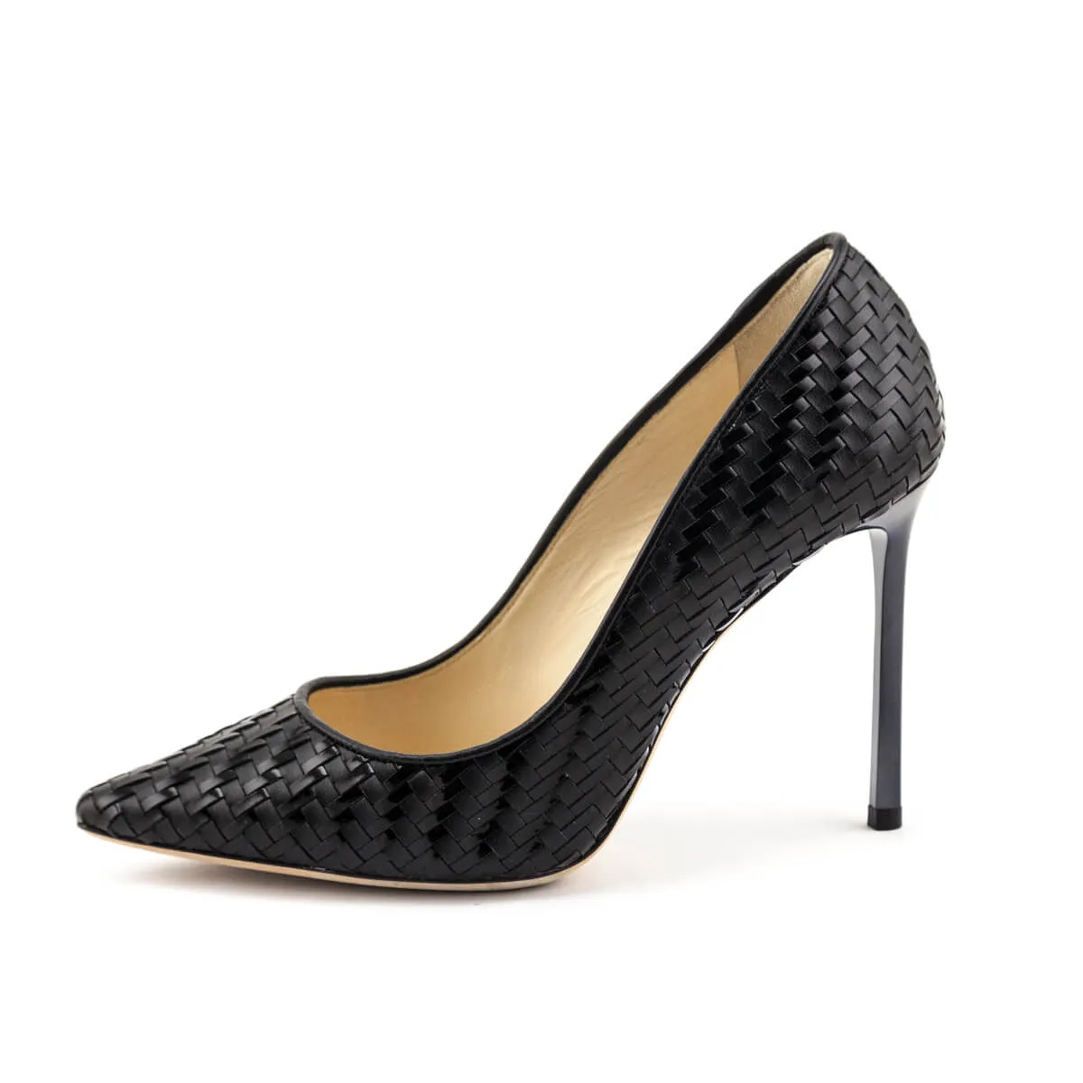 Jimmy Choo Black Leather Woven Pumps Size US 8 | EU 38