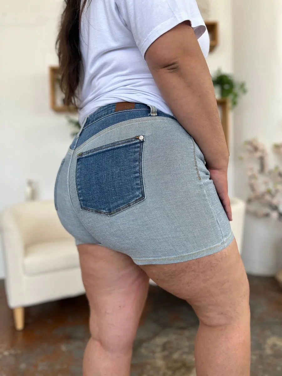 Judy Blue High Rise Color Block Denim Shorts