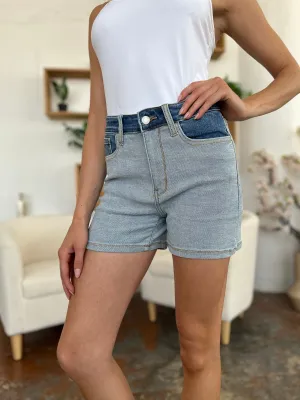 Judy Blue High Rise Color Block Denim Shorts