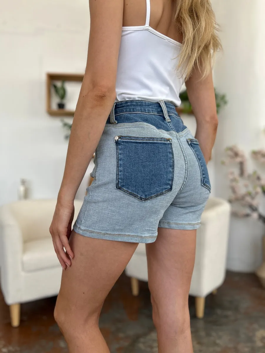Judy Blue High Rise Color Block Denim Shorts
