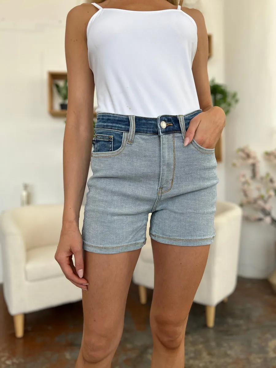 Judy Blue High Rise Color Block Denim Shorts