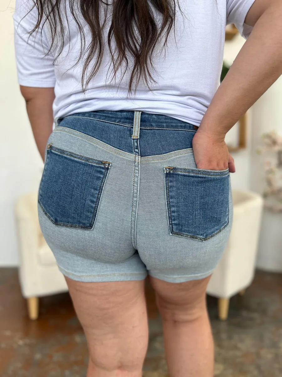 Judy Blue High Rise Color Block Denim Shorts