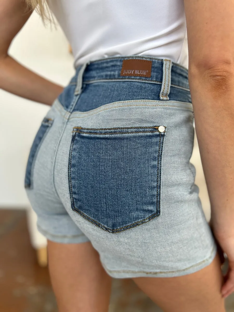 Judy Blue High Rise Color Block Denim Shorts