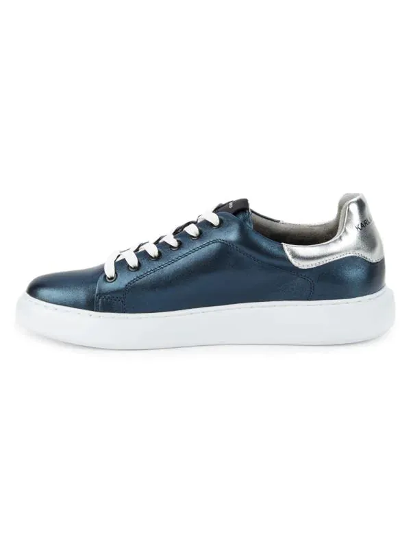 Karl Lagerfeld Logo Metallic Leather Sneakers - Blue Metal