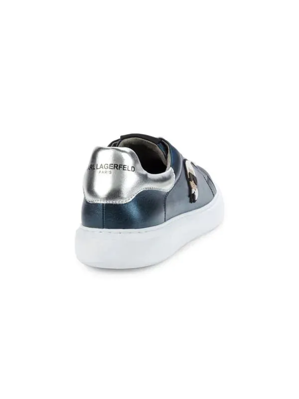 Karl Lagerfeld Logo Metallic Leather Sneakers - Blue Metal