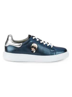 Karl Lagerfeld Logo Metallic Leather Sneakers - Blue Metal