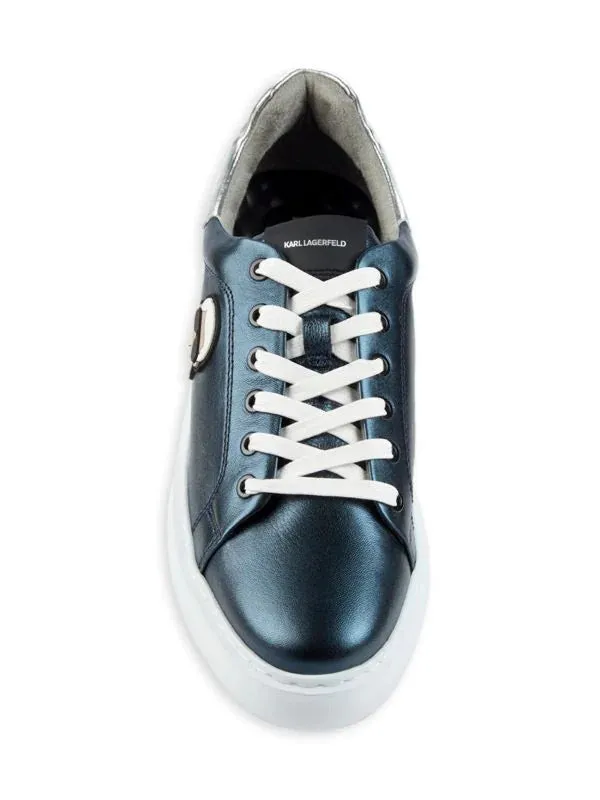 Karl Lagerfeld Logo Metallic Leather Sneakers - Blue Metal